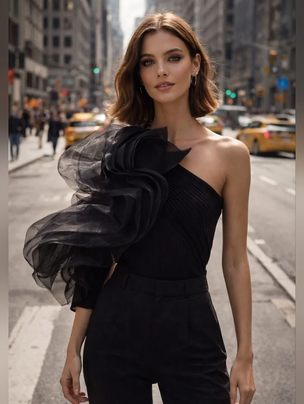 One-Shoulder Black Ruffled Top - Picture 1 of 1